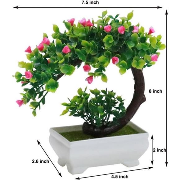 Artificial BonsaiTree Faux Potted Plant with White Pot-Mini-8Inch Tall(Rose Red) - Picture 7 of 7